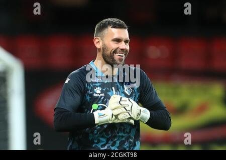 WATFORD, ENGLAND. 11. SEPTEMBER Ben Foster von Watford während der Sky Bet Championship Spiel zwischen Watford und Middlesbrough in Vicarage Road, Watford. (Kredit: Leila Coker, MI News) Kredit: MI Nachrichten & Sport /Alamy Live Nachrichten Stockfoto