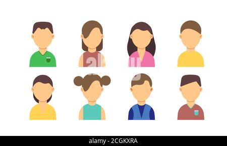 Menschen Avatar Männer und Frauen Zeichen setzen flache Vektor Illustration Design. Web-Cartoon-Porträt Stock Vektor
