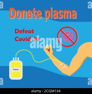 Arm eines Mannes, der Plasma spendet. Besiegt die Covid-19. Stock Vektor