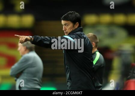 WATFORD, ENGLAND. 11. SEPTEMBER Watford Manager Vladimir Ivic während des Sky Bet Championship Matches zwischen Watford und Middlesbrough in Vicarage Road, Watford. (Kredit: Leila Coker, MI News) Kredit: MI Nachrichten & Sport /Alamy Live Nachrichten Stockfoto