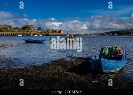 Garto die letzte traditionelle Lachsfischerei-Station am Fluss Tweed. Stockfoto