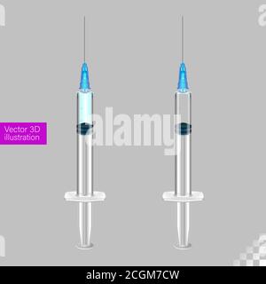 Covid 19 Impfung Spritze Nadel Injektion Grafik fotorealistischen Vektor Art Stockfoto
