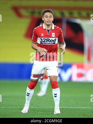 Marcus Tavernier von Middlesbrough während des Sky Bet Championship-Spiels in der Vicarage Road, Watford. Stockfoto