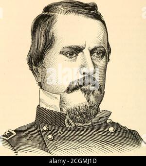 . Lloyd's Schlacht Geschichte der großen Rebellion : komplett, von der Einnahme von Fort Sumter, 14. April 1861, zur Einnahme von Jefferson Davis, 10. Mai 1865, umarmt General Howard's Tribut an den Freiwilligen ... und eine allgemeine Überprüfung des Krieges für die Gewerkschaft . WINFIELD SCOTT HANCOCK, Major-Gen. Vols., Brig.-Gen. U. S. A., Boni in Montgomery Co., Penn., 14. Februar 1824; Abschluss in West Point, Juni 1844. Brevet 2d-Lieut. 4. In-fantry, 1844; volle 2d-Lieut., Juni, 1846; diente in Mexiko; brevetted 1st-Lieut., Aug., 1847, für Gallanterie bei Contreras und Churubusco; Reg. F. M., 1848-49; Adjutant 6 Stockfoto