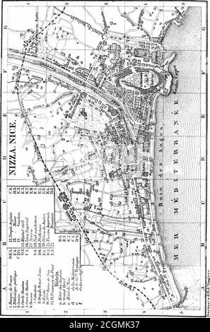 . Italien: handbuch für Reisende. Erster Teil (Norditalien) . liegt auf dem Hügel zum i, in der Mitte der Orangen- und Zitronenhaine, befehligt durch eine ruinierte Burg. Nextstat. Monte Carlo (Station für das Casino von Monaco, S. 103). ()/;) M.) Monaco (Hotel de Paris, geräumig, angrenzend an das Casino; Hotel Suisse und clu Louvre, beide kleiner; Angleterre anil&lt;!es Bains, beide in der Nähe des Bahnhofs; all diese in der Nähe des Meeres; PrinceAlbert, in der Stadt oben; Carr. Vom Bahnhof totownll/2, perhr. 3 Fr.), malerisch auf einem kühnen und markanten Felsen gelegen.die Hauptstadt (1500 inhab.) der winzigen Independepende Stockfoto