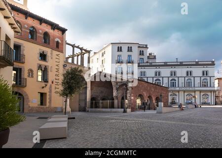 Thermalia Museum in touristischem Thermaldorf von Caldes de Montbui, Barcelona. Leerer Kopierbereich für den Inhalt des Editors. Stockfoto