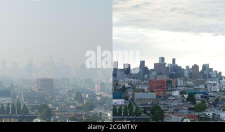 Vancouver City, BC Kanada, Blick von vor und während Waldbrand aus West-Amerika - Sommer 2020 Stockfoto