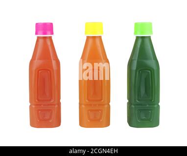 Satz Saftflasche isoliert auf weißem Hintergrund und haben Schnittpfade. Stockfoto