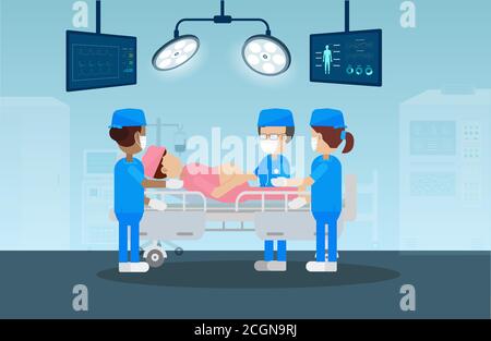 Gynäkologe und Krankenschwester im Geburtsraum flache Design Vektor Illustration Stock Vektor