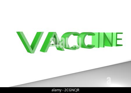 Impfstoff Text schwimmend auf 3D-Umgebung mit Umgebungslicht und Weiße Wand dahinter Stockfoto