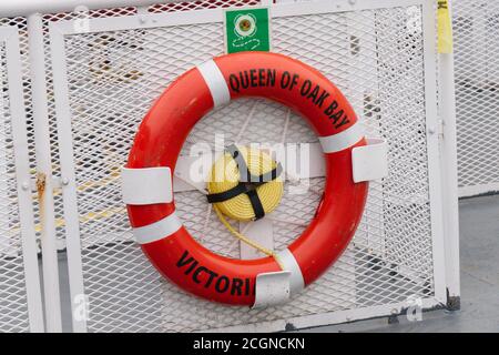 Vancouver, Kanada - Juli 16,2020: Blick auf das Schild 'Queen of Oak Bay' auf der BC Ferries Route zwischen Vancouver und Nanaimo Stockfoto