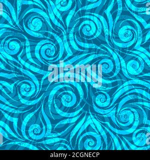 Stock nahtlose Vektor-Muster von glatten Streifen der blauen Farbe in Form von Spiralen und Wellen auf einem blauen Hintergrund. Helle Textur von abstrakt Stock Vektor