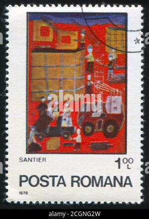 RUMÄNIEN - UM 1979: Briefmarke gedruckt von Rumänien, zeigt Bauhäuser, um 1979 Stockfoto