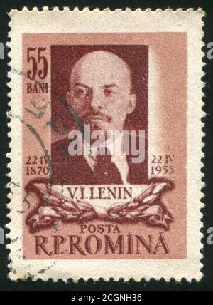 RUMÄNIEN - UM 1955: Briefmarke gedruckt von Rumänien, zeigt Lenin, um 1955. Stockfoto