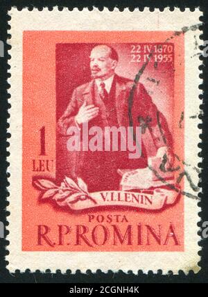 RUMÄNIEN - UM 1955: Briefmarke gedruckt von Rumänien, zeigt Lenin, um 1955. Stockfoto