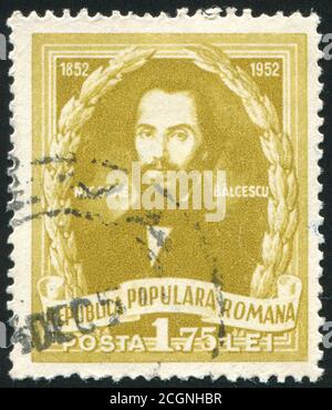 RUMÄNIEN - UM 1952: Briefmarke gedruckt von Rumänien, zeigt Nicolae Balcescu, um 1952. Stockfoto