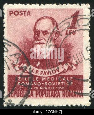 RUMÄNIEN - UM 1952: Briefmarke gedruckt von Rumänien, zeigt Ivan Pavlov, um 1952. Stockfoto