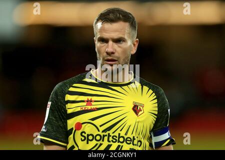 WATFORD, ENGLAND. 11. SEPTEMBER Tom Cleverley von Watford während des Sky Bet Championship Matches zwischen Watford und Middlesbrough in Vicarage Road, Watford. (Kredit: Leila Coker, MI News) Kredit: MI Nachrichten & Sport /Alamy Live Nachrichten Stockfoto