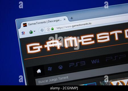 Rjasan, Russland - 24. Juli 2018: Homepage der GamesTorrents Website auf dem Display des PC. URL - GamesTorrents.to Stockfoto
