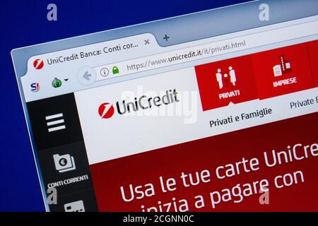 Rjasan, Russland - 24. Juli 2018: Homepage der UniCredit-Website auf dem Display von PC. URL: UniCredit.it Stockfoto