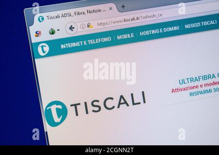 Rjasan, Russland - 24. Juli 2018: Homepage der Tiscali-Website auf dem Display von PC. Url: Tiscali.it Stockfoto