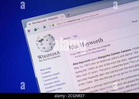 Rjasan, Russland - 09. Juli 2018: Wikipedia-Seite über Rita Hayworth Stockfoto