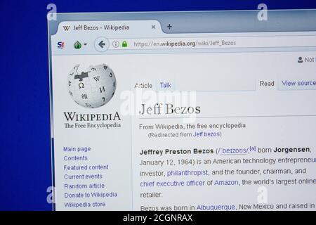 Rjasan, Russland - 09. Juli 2018: Wikipedia-Seite über Jeff Bezos Stockfoto