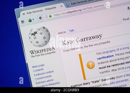 Rjasan, Russland - 09. Juli 2018: Wikipedia-Seite über Kate Garraway Stockfoto