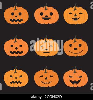 Satz von Halloween Kürbisse, lustige Gesichter. Herbstferien. Vector Illustration Stock Vektor
