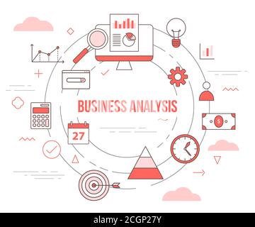 Business Analyse Konzept mit Icon Set Template Banner mit modern Orangefarbenes Design Stock Vektor