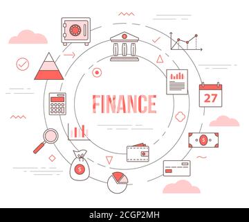 Business Finance Konzept mit Icon Set Template Banner mit moderner Orangefarbenes Design Stock Vektor