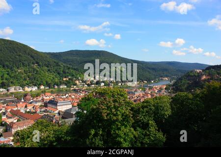 Heidelberger Skyline Luftaufnahme von oben. Heidelberger Skyline Luftaufnahme der Altstadt Fluss und Brücke, Deutschland. Stockfoto