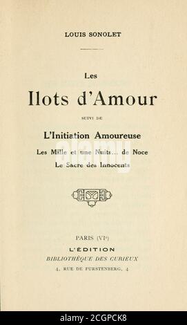 Titelblatt aus Les ilots d'amour [die Inseln der Liebe] von Sonolet, Louis, 1874-1928 Veröffentlicht in Paris 1911 Stockfoto