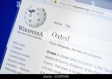 Rjasan, Russland - 28. August 2018: Wikipedia-Seite über Oxted auf dem Display von PC Stockfoto