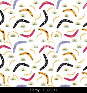 Bumerangs und Kängurus Nahtloses Muster Stock Vektor