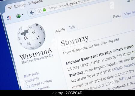 Rjasan, Russland - 28. August 2018: Wikipedia-Seite über Stormzy auf dem Display von PC Stockfoto