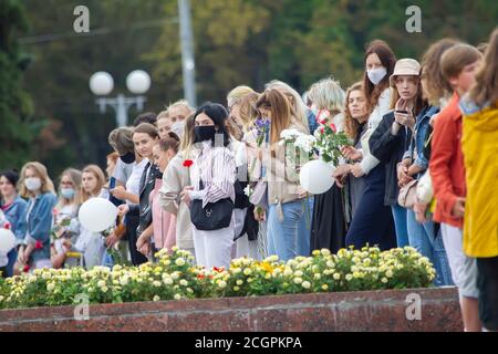 Eine friedliche Kundgebung in Belarus gegen den Diktator. Frauen Stockfoto