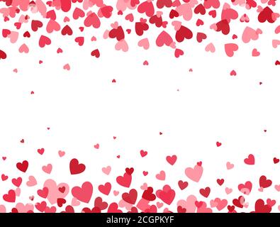 Herz Konfetti fallen auf weißem Hintergrund. Rote und rosa Herzen Rahmen. Valentinstag Banner für Grußkarten, Hochzeitseinladung, Geschenkpakete Stock Vektor