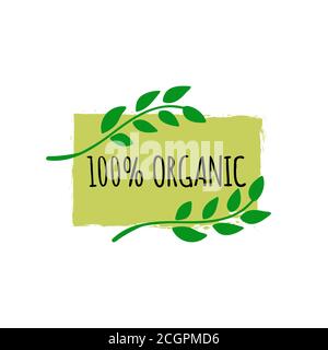 Logo für Bio-Lebensmittel. Handgezeichnetes veganes Abzeichen. Bio-Lebensmittel-Logo oder Zeichen Stock Vektor