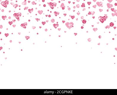 Glitzer Herz Konfetti fallen auf transparenten Hintergrund. Valentinstag Hintergrund. Leuchtend rosa Konfetti für Grußkarten, Hochzeitseinladung, Geschenk Stock Vektor