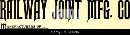 . Die Straßenbahn Zeitschrift . Ein Schienengelenk Was wird deprimiert bringen Rail Endsto Oberfläche und halten sie dort .. .. BEACHTEN SIE DIE FOLGENDEN BRIEFE: HAMILTON & LINDENWALD ELECTRIC TRANSIT CO.. Hamilton, Ohio, 13. Oktober 1897. Weber Railway Joint Mandfacturing Co., Cotton Exchange Building, New York City.Gentlemen: – als Antwort auf Ihre Gunst des 17. Kults, sagt unser Elektriker, Herr Bowman: Wir finden, dass das Weber-Gelenk, das wir für Gleisangelenke auf 4^ Zoll-Trägerschienen verwenden, in jeder Hinsicht eine perfekte Zufriedenheit bietet. Unsere Schienenenden waren etwas deprimiert, bevor Sie Ihre Gelenke verwenden. Nachusin Stockfoto