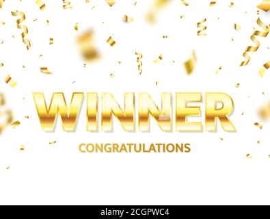 Gewinner Goldtext mit fliegenden Konfetti. Luxus-Glückwunschbanner. Sie sind gewinnen Feier Hintergrund. Gewinner-Team. Erfolgreiche Champions. Vektor Stock Vektor