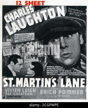 CHARLES LAUGHTON VIVIEN LEIGH UND REX HARRISON IN ST. MARTIN'S LANE aka THE BÜRGERSTEIGE OF LONDON 1938 Regie Tim WHELAN Drehbuch Clemence Dane Produzenten Erich Pommer und Charles Laughton Mayflower Pictures Corporation / Associated British Film Distributors (A.B.F.D.) / Paramount Bilder Stockfoto