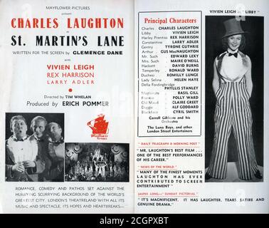 CHARLES LAUGHTON TYRONE GUTHRIE GUS McNaughton und VIVIEN LEIGH in ST. MARTIN'S LANE aka THE BÜRGERSTEIGE OF LONDON 1938 Regie Tim WHELAN Drehbuch Clemence Dane Produzenten Erich Pommer und Charles Laughton Mayflower Pictures Corporation / Associated British Film Distributors (A.B.F.D.) / Paramount Bilder Stockfoto