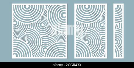 Set, Platte für die Registrierung der dekorativen Oberflächen. Abstrakte Kreise von Linien, Panels. Vektordarstellung eines Laserschneidens. Plotter schneiden und Stock Vektor