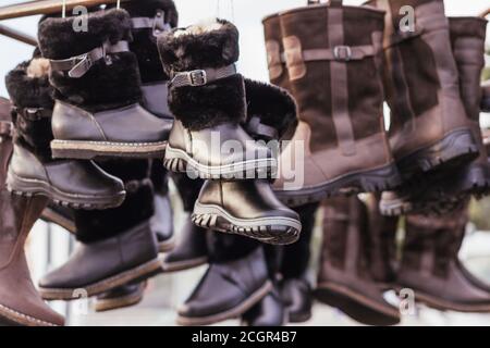 Pelz Leder Stiefel bequeme Einkaufen Herbst Winter Mode Verkauf Stockfoto