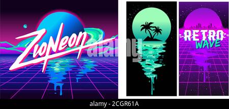 80s Retro Wave Space, Vintage Stil Poster für Retro Party Banner, Einladung, Flyer, Werbung. Vektor-Illustration von Retro-Disco und Tanz. Stock Vektor