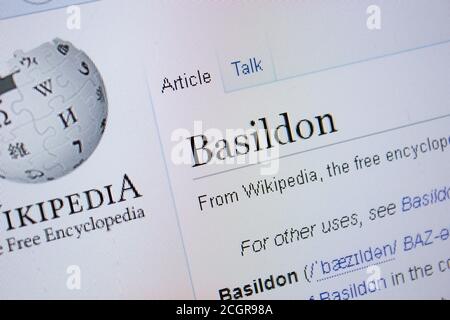 Rjasan, Russland - 09. September 2018 - Wikipedia-Seite über Basildon auf einem Display von PC Stockfoto