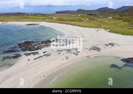 Luftaufnahme des Sanna Strandes auf der Halbinsel Ardnamurchan, Highland Region, Schottland, Großbritannien Stockfoto