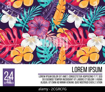 Tropen Muster Sommer Hintergrund mit tropischen Palmen Blumen, geeignet für Design, Verpackungskarten oder Stoffe Dekoration. Hintergrund - Vorlage Design Stock Vektor
